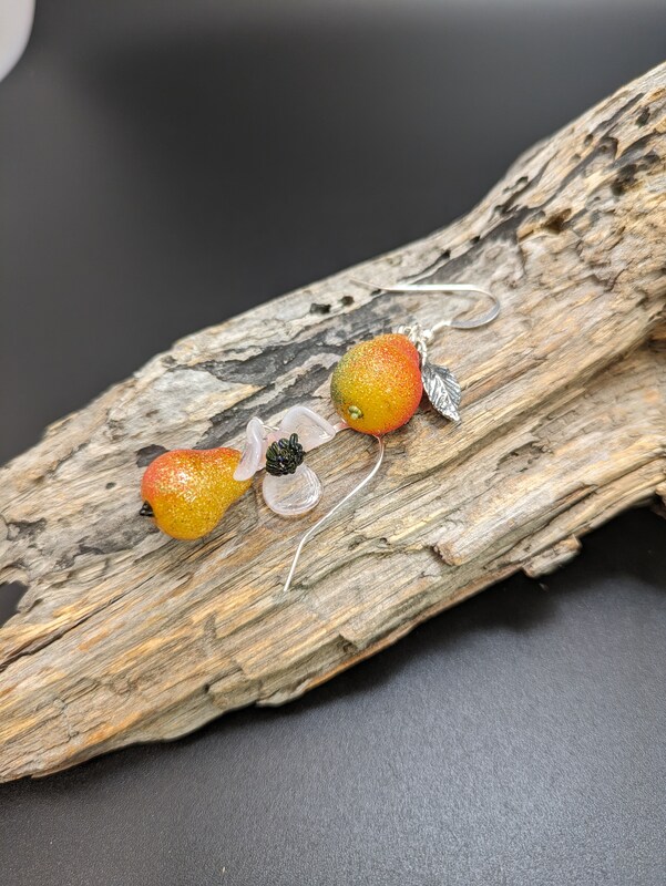 Lampwork glass pear beads earrings